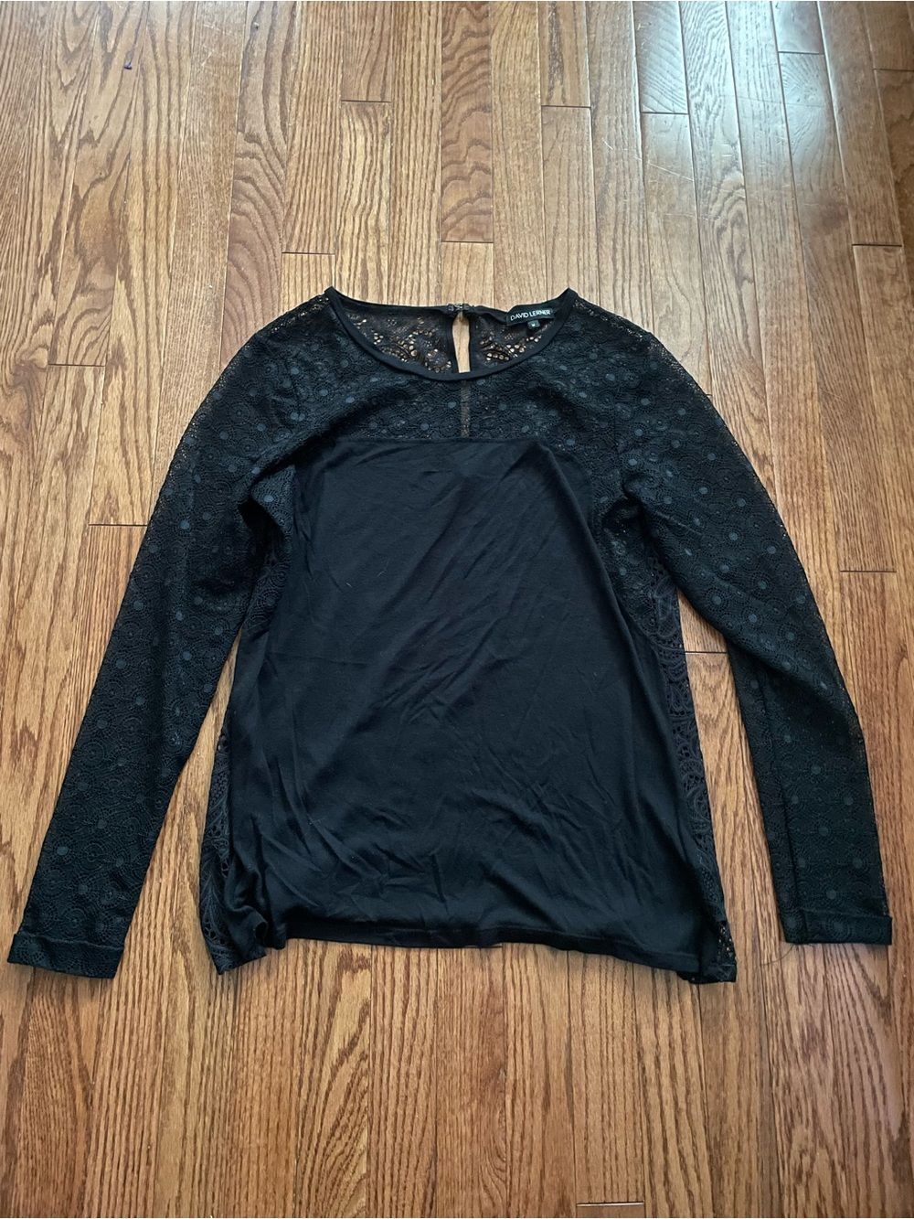 David Lerner Black Lace Sleeve Blouse Women’s Sz Medium